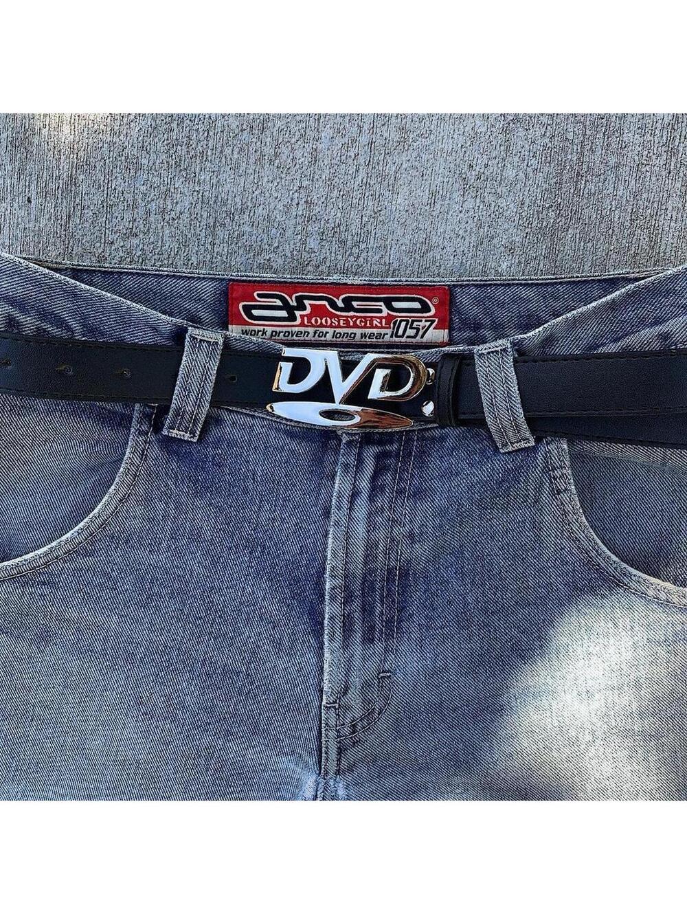DVD Belt Buckle black leather belt. Very cool unique belt. Y2k style. 39 inches